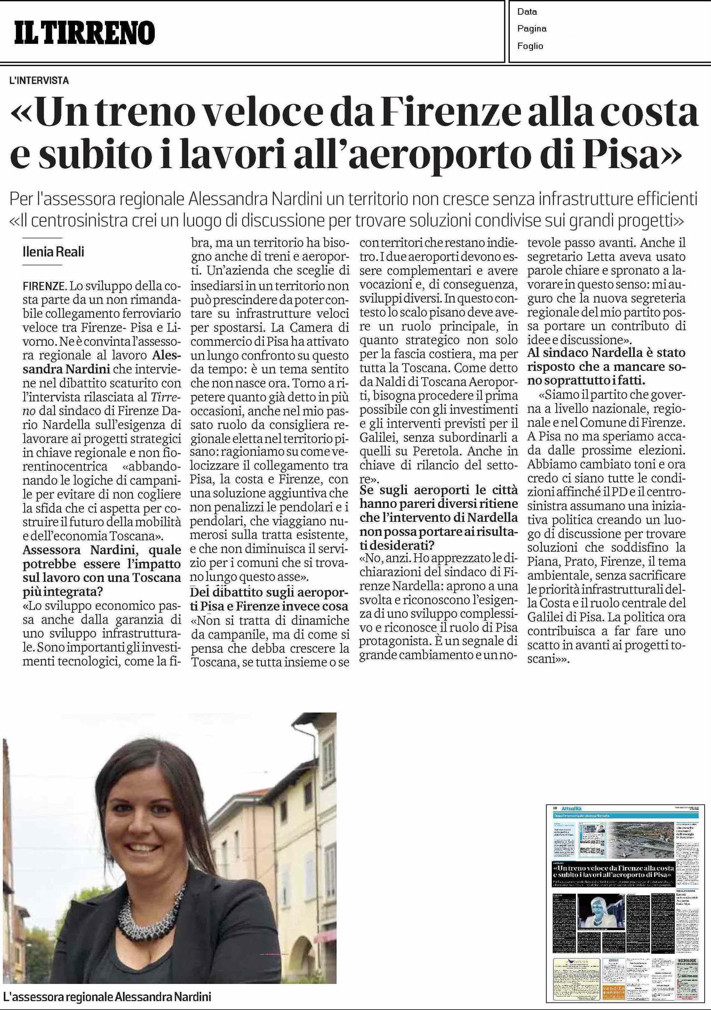 INTERVISTA SU IL TIRRENO: INFRASTRUTTURE E AEROPORTI